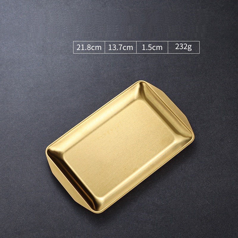 Khay inox 304 chữ nhật Nhỏ mạ vàng