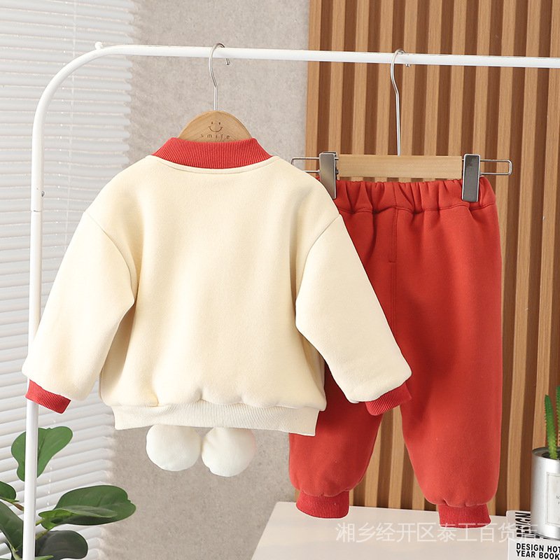 Bộ Đồ Thời Trang Thu Đông 2022 In Họa Tiết Hoạt Hình Lót Lông Cừu Dày Dặn Cho Bé Trai