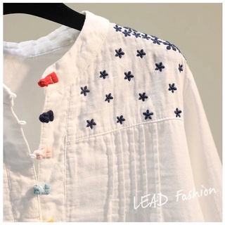 Áo Sơ Mi Cotton Hai Lớp Thêu Hoa Dáng Rộng Phong Cách Nhật Bản Cho Nữ