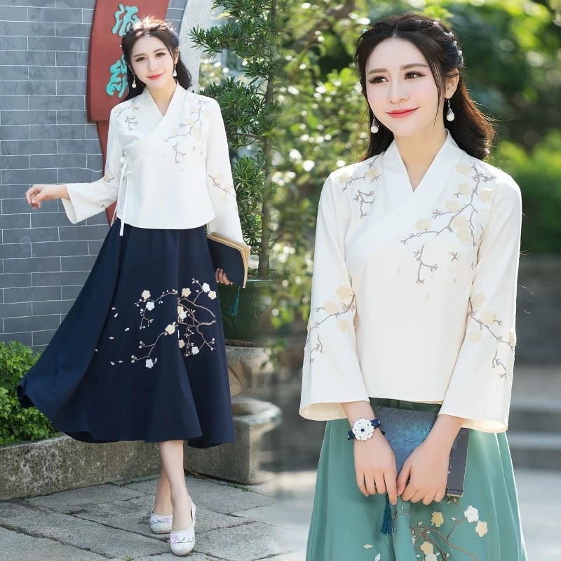 Áo và váy kimono kiểu cổ trang trung hoa trung quốc hán phục đi lễ chùa trang phục bàn trà spa