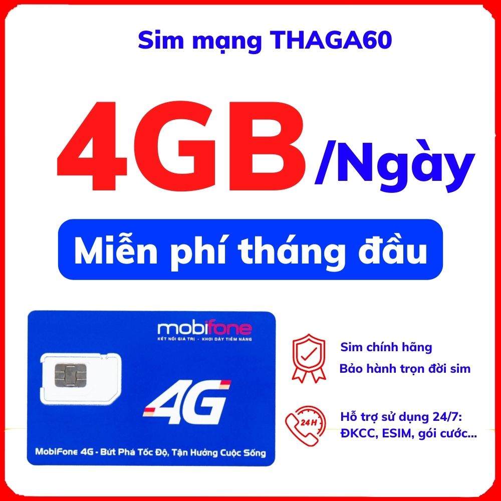 Sim 4g mobifone gói thaga60: 120gb, sim mạng data thả ga, gia hạn chỉ 60k, miễn phí tháng đầu
