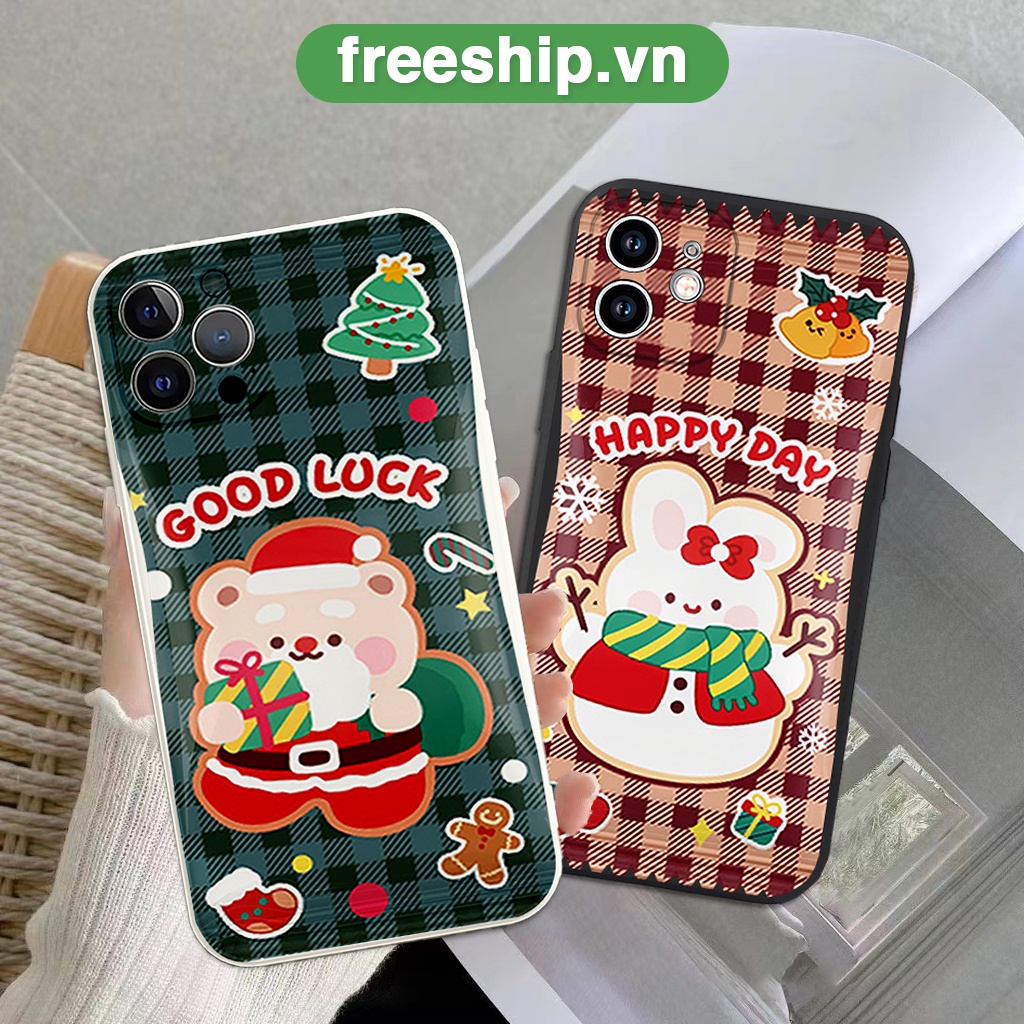 Ốp lưng iphone cạnh vuông vỏ kẹo gấu thỏ noel bảo vệ cam cho 6/6splus/7/7plus/8/8plus/x/xr/xs/11/12/13/14/pro/max/plus/