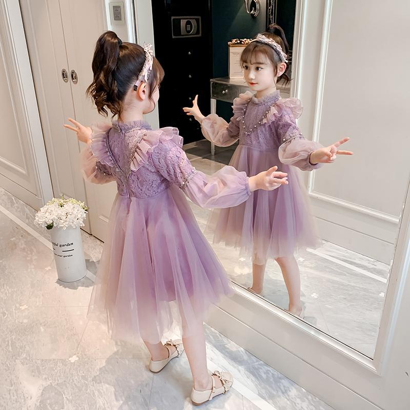 Đầm Công Chúa Tay Phồng Phối Ren Lưới Thời Trang Xinh Xắn Cho Bé Gái