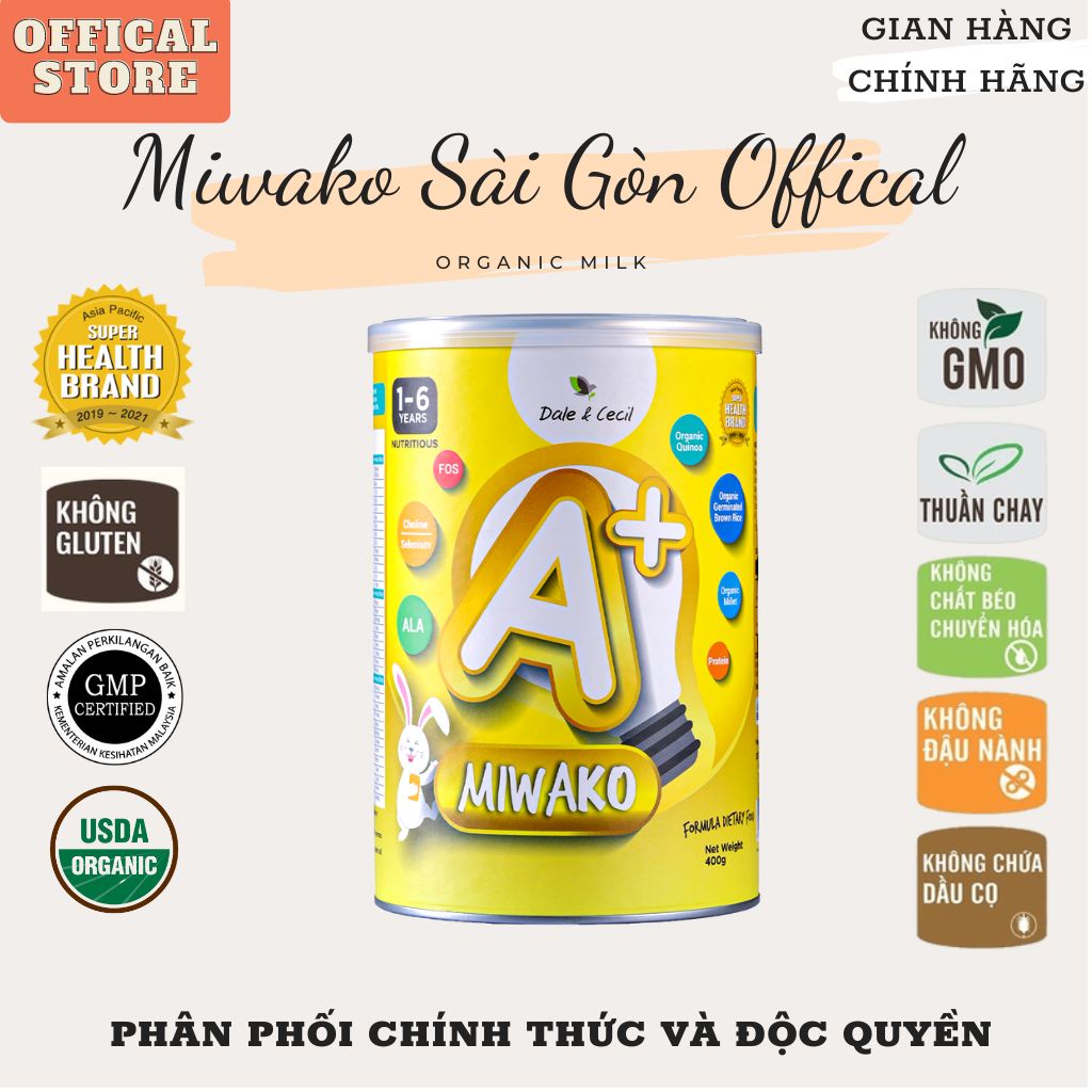 Sữa cho trẻ dị ứng đạm bò trẻ tự kỷ chậm nói tăng động giảm chú ý sữa thực vật hữu cơ Miwako A+ hộp 400g