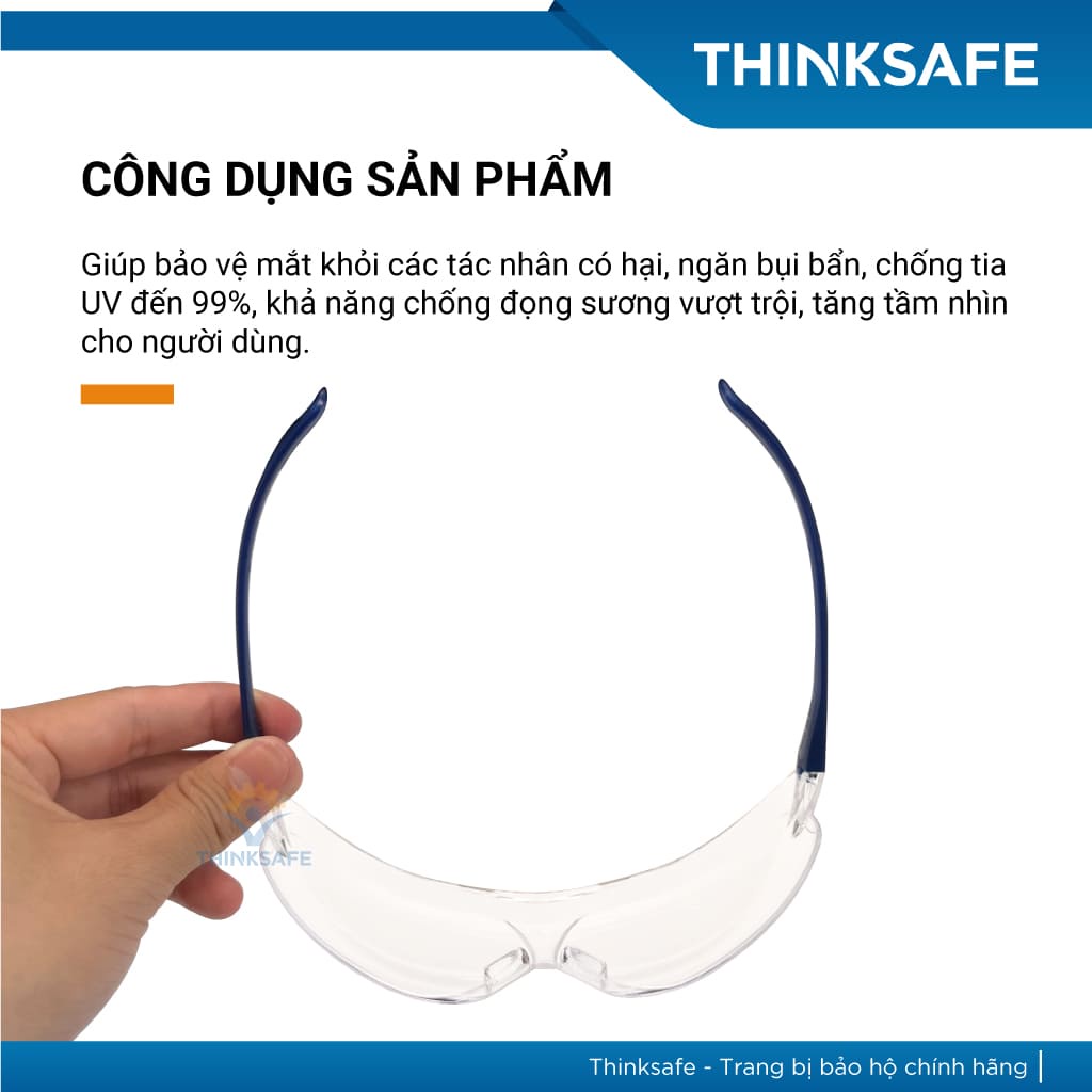 Kính bảo hộ 3M V34 Trắng chống bụi, tia UV, phủ lớp chống đọng sương, trầy xước chính hãng 3M -Thinksafe