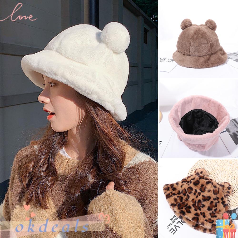 Mũ Bucket Lông Giả Mềm Ấm Áp Thời Trang Mùa Đông Cho Nữ
