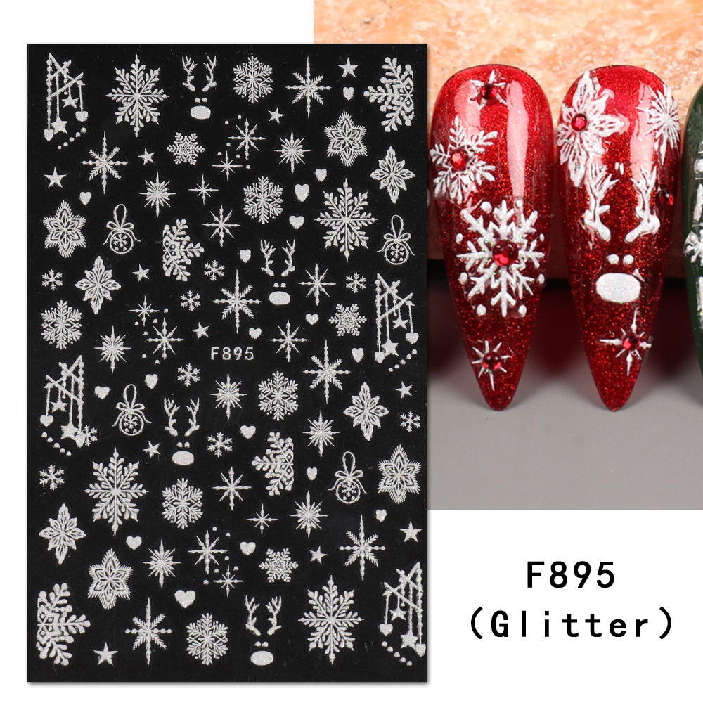 Set 4 Nhãn Dán Móng Tay Hình Bông Tuyết Lấp Lánh Trang Trí Giáng Sinh Năm Mới