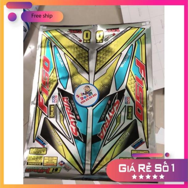 FREE SHIP + QUÀ TẶNG Tem rời xe Satria fi vàng xanh Crom cao cấp