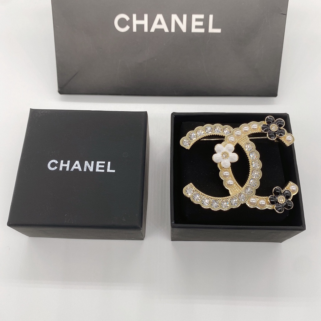 Ghim Cài Áo Mạ Bạc 925 Hình Hai Chữ C Và Hoa Trà Thời Trang