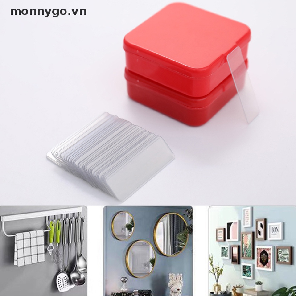Hộp 60 Băng Keo Hai Mặt Hình Vuông Siêu Dính Trong Suốt Chống Thấm Nước Không Để Lại Dấu VN