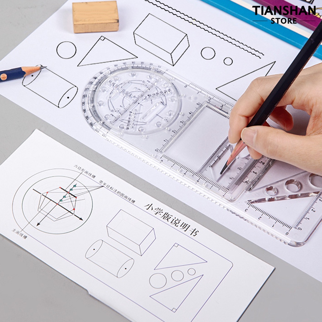 Thước Kẻ Vẽ Phác Thảo Đa Năng Bằng Nhựa Trong Suốt Chuyên Nghiệp Dành Cho Học Sinh