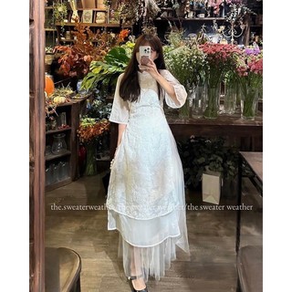 Set áo dài gấm hoa kèm chân váy mã Aodai213