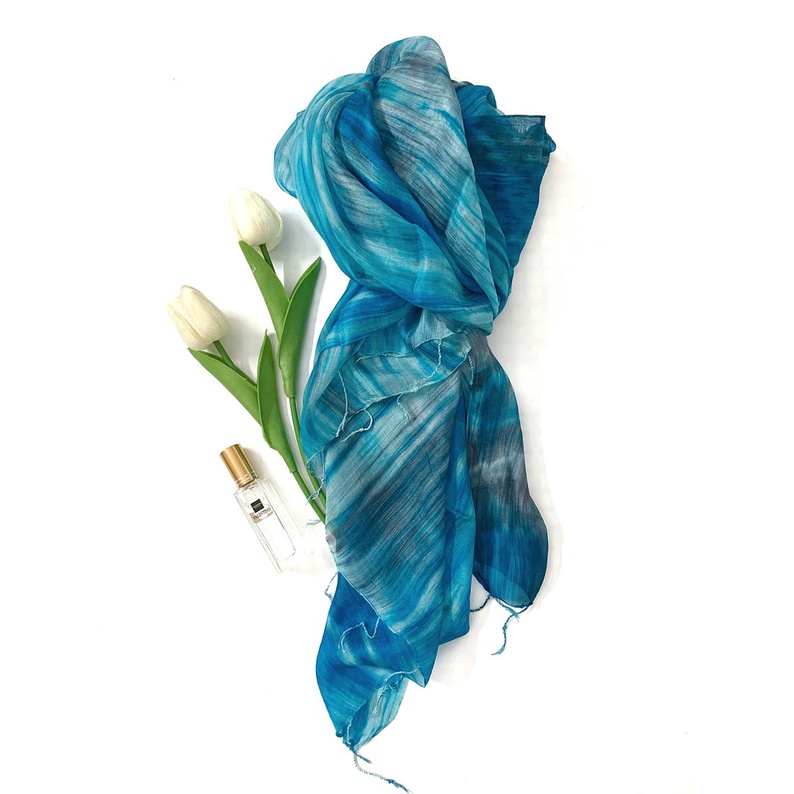 Khăn Lụa Tơ Tằm Palacesilk quàng cổ mùa đông màu xanh, kích thước 180cm*90cm