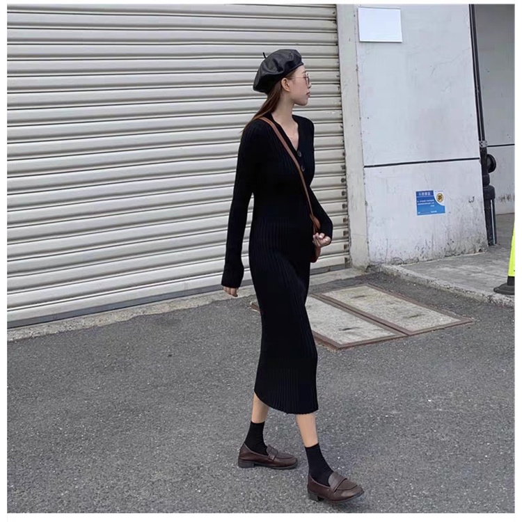 Đầm Dệt Kim Cổ Chữ V Dáng Ôm Thời Trang Mùa Thu Dành Cho Nữ