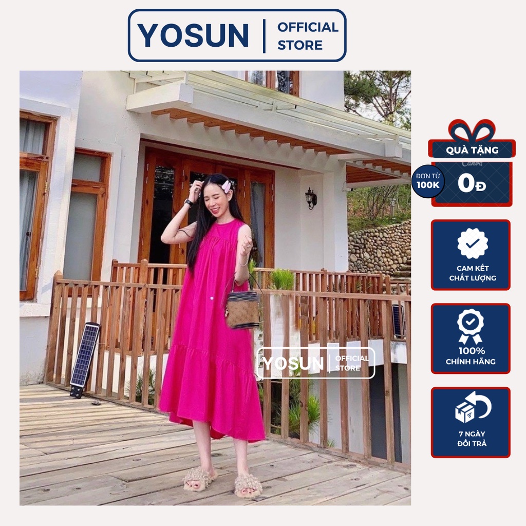 Đầm Nữ Đi Du Lịch Dáng Suông Đuôi Cá Sát Nách Sang Chảnh, Váy Dạo Phố Forrm Dài Rộng Rãi Màu Hồng