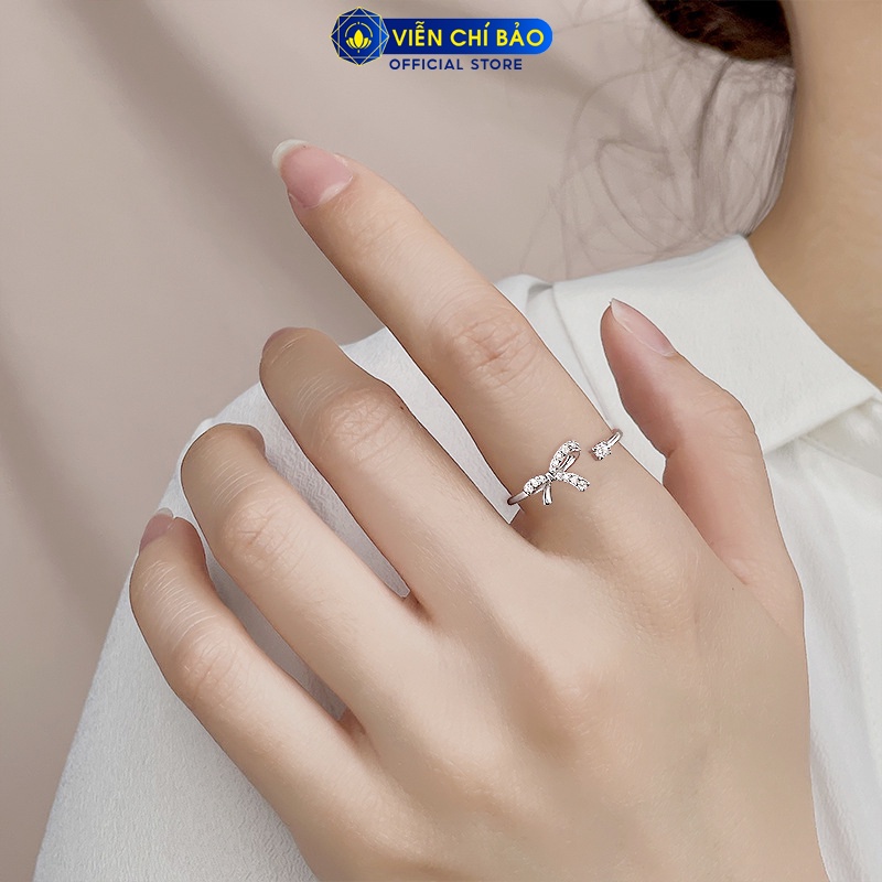 Nhẫn bạc nữ hình nơ đính đá bản hở chất liệu bạc 925 thời trang phụ kiện trang sức Viễn Chí Bảo N400274