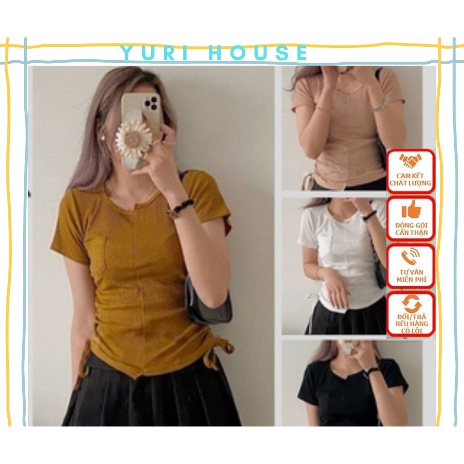 Áo Thun Gân Cổ Tròn Ngắn Tay, Ôm Body, Có Dây Rút Hông Y3