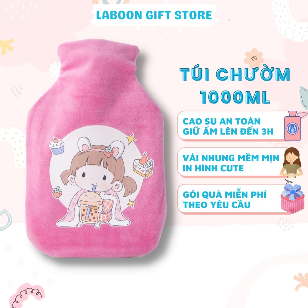  Túi chườm bụng kinh Laboon 1000ml phiên bản Baby tea baby girl, món quà ý nghĩa cho bạn gái