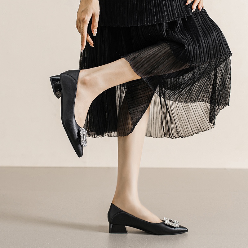 Giày Cao Gót 3Cm Mũi Nhọn Đính Đá Hình Bông Tuyết Size 33-42 Cho Phù Dâu