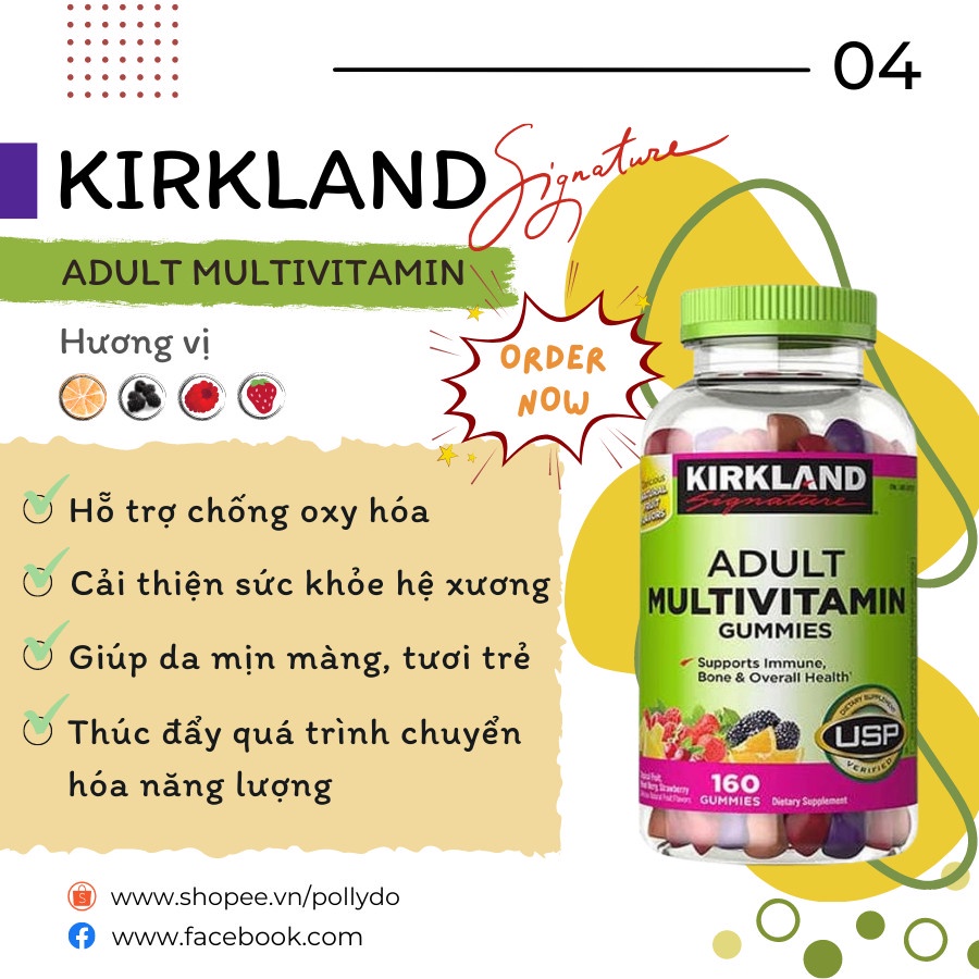 Kẹo dẻo bổ sung Vitamin tổng hợp cho người lớn Kirkland Signature Adult Multivitamin Gummies