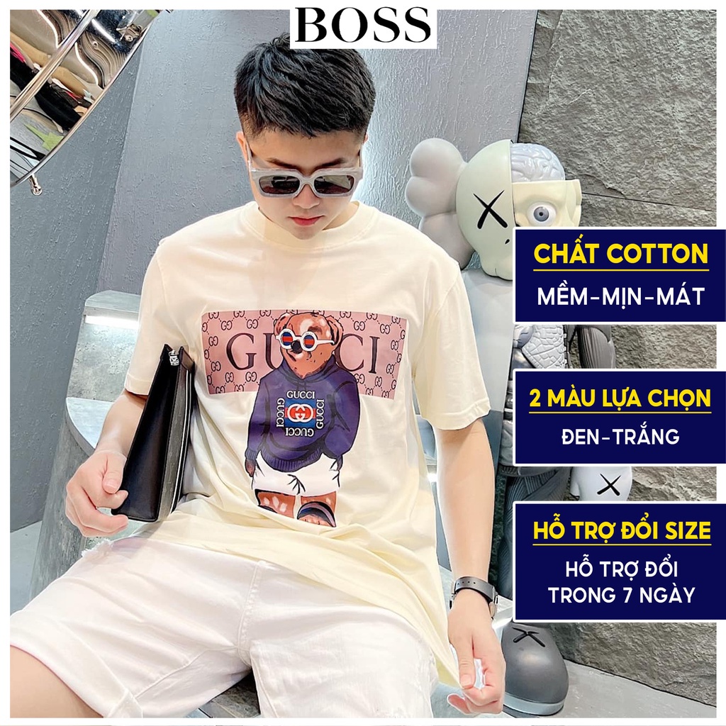 Áo phông gucci gấu Form rộng, áo Thun gc Unisex Nam Nữ Cotton co dãn 4 chiều