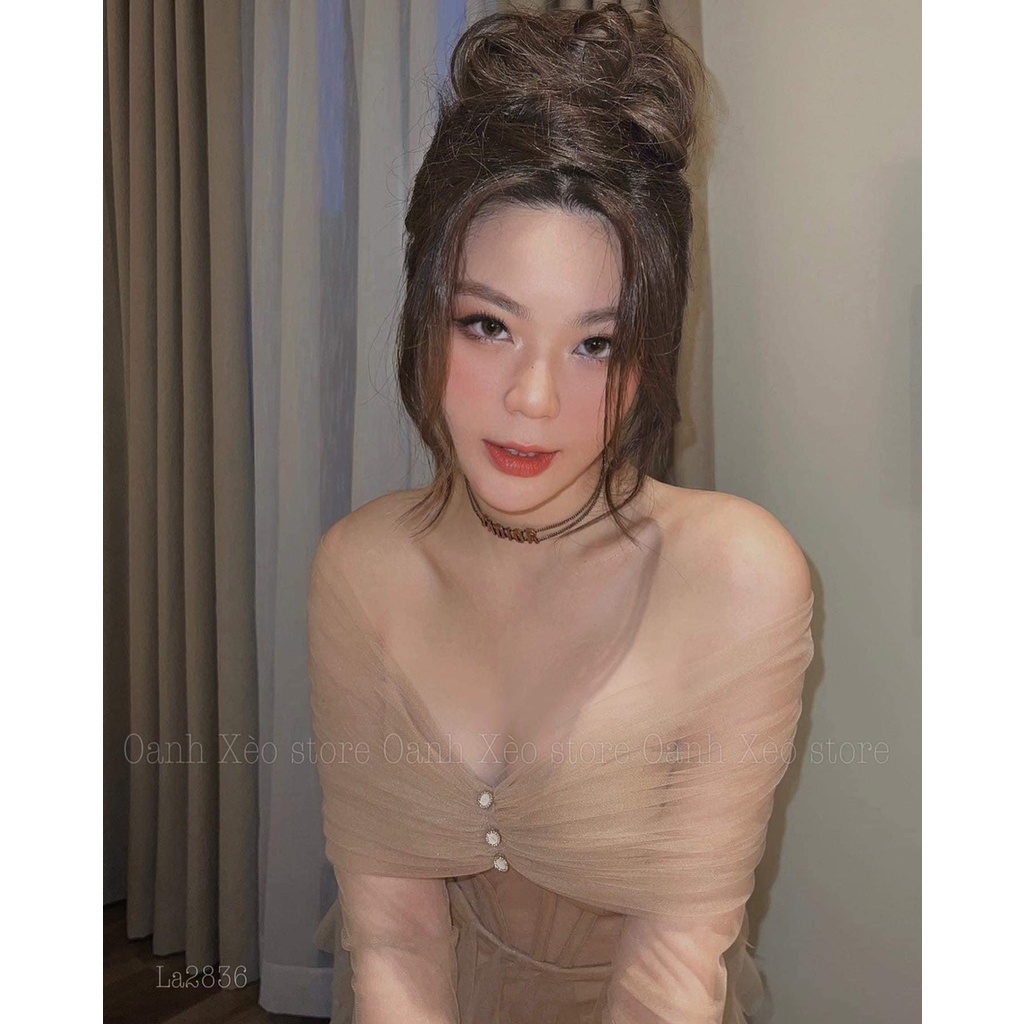 Đầm body trễ vai lưới tầng sang chảnh
