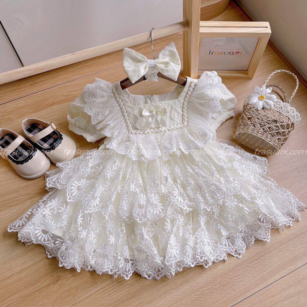 Đầm cho bé gái, váy lolita cho bé gái kiểu dáng tiểu thư dự tiệc sinh nhật, thôi nôi - TRASUAOI D032