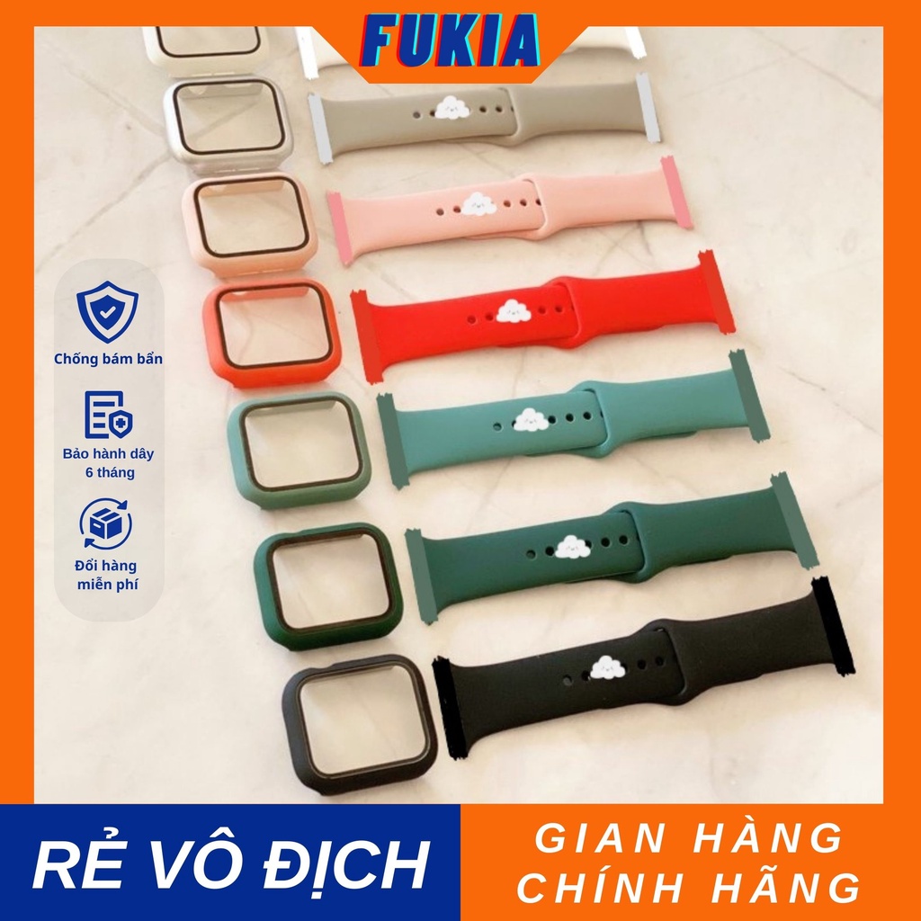 Combo Ốp Kính Cường Lực Và Dây Silicone cho Đồng Hồ Thông Minh Series 1/2/3/4/5/6/7/8/SE size 38/40/41/42/44/45 AW112