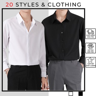 Áo sơ mi Nam nữ trơn 2 màu trắng đen basic phong cách Unisex Hàn Quốc 2024