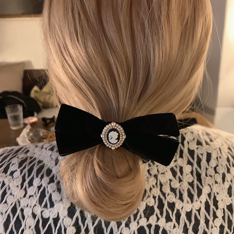 Dây Cột Tóc Nhung Đen Thắt Nơ Phong Cách Pháp Cho Nữ