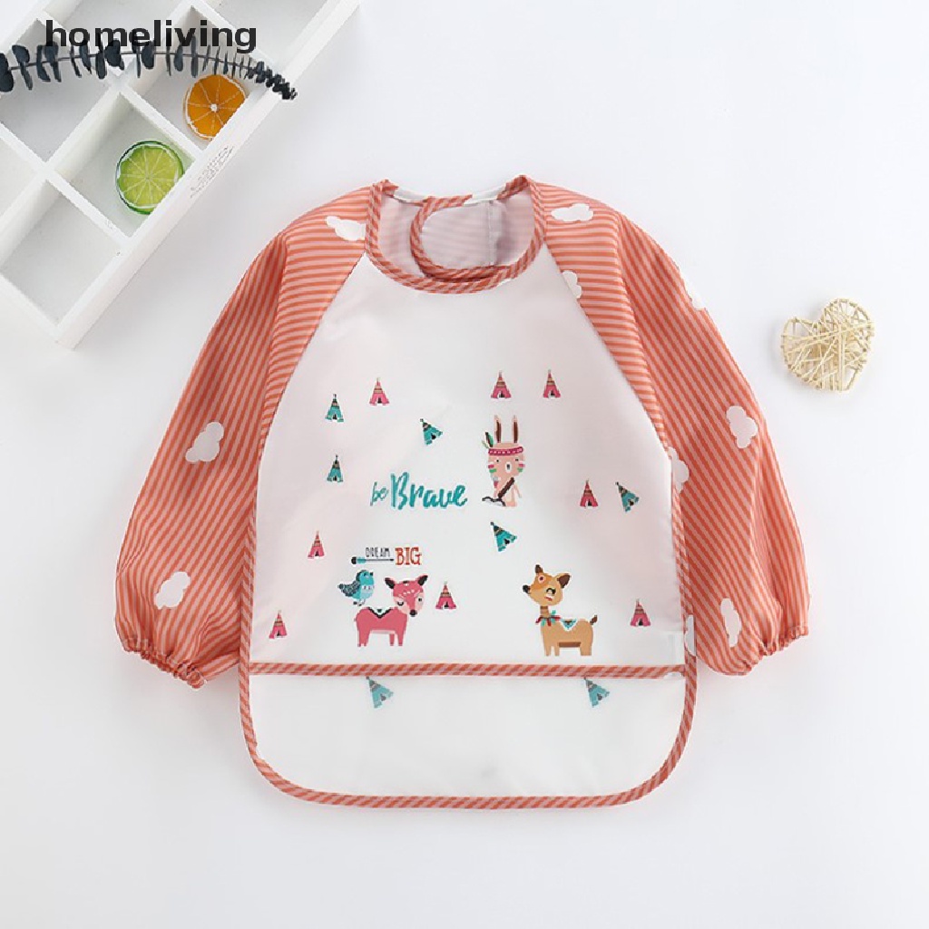 Yếm Ăn Tay Dài Chống Thấm Nước Có Túi Dành Cho Trẻ Em Mới Biết Đi