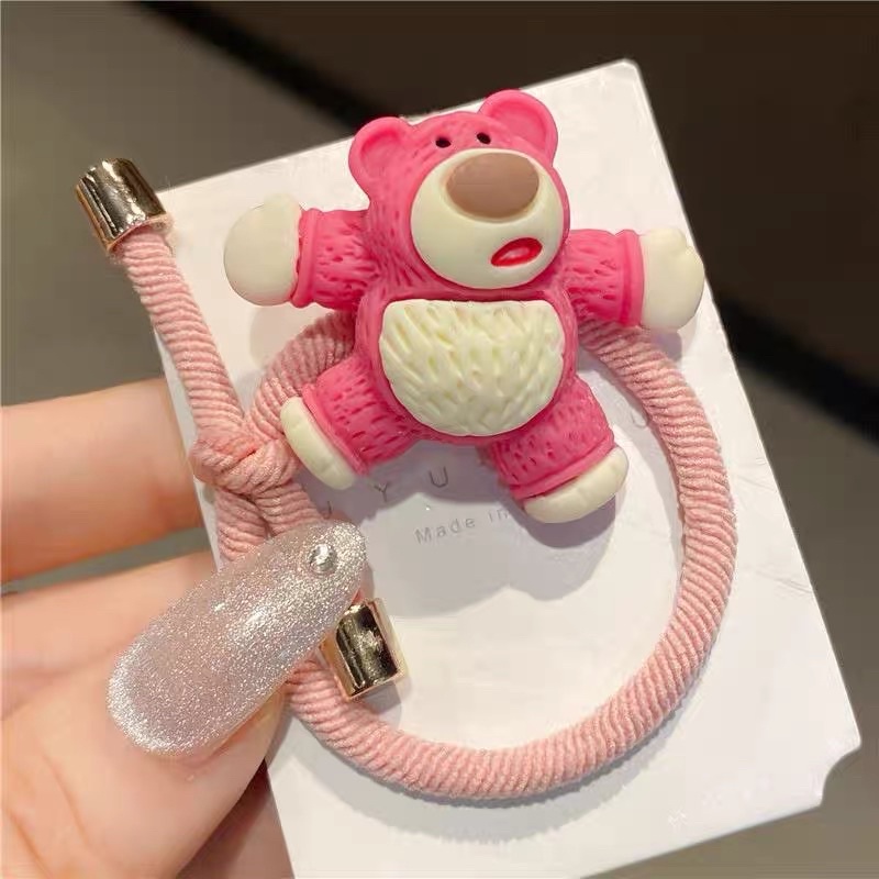 Set 7 Chi Tiết Chun Kẹp Tóc Hoạ Tiết Gấu Dâu Hồng Lotso Siêu Xinh