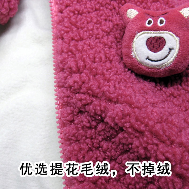 Áo Khoác Sweater Vải Len Phối Nhung In Hình Gấu / Dâu Tây Dễ Thương Thời Trang Thu Đông Cho Bé Gái