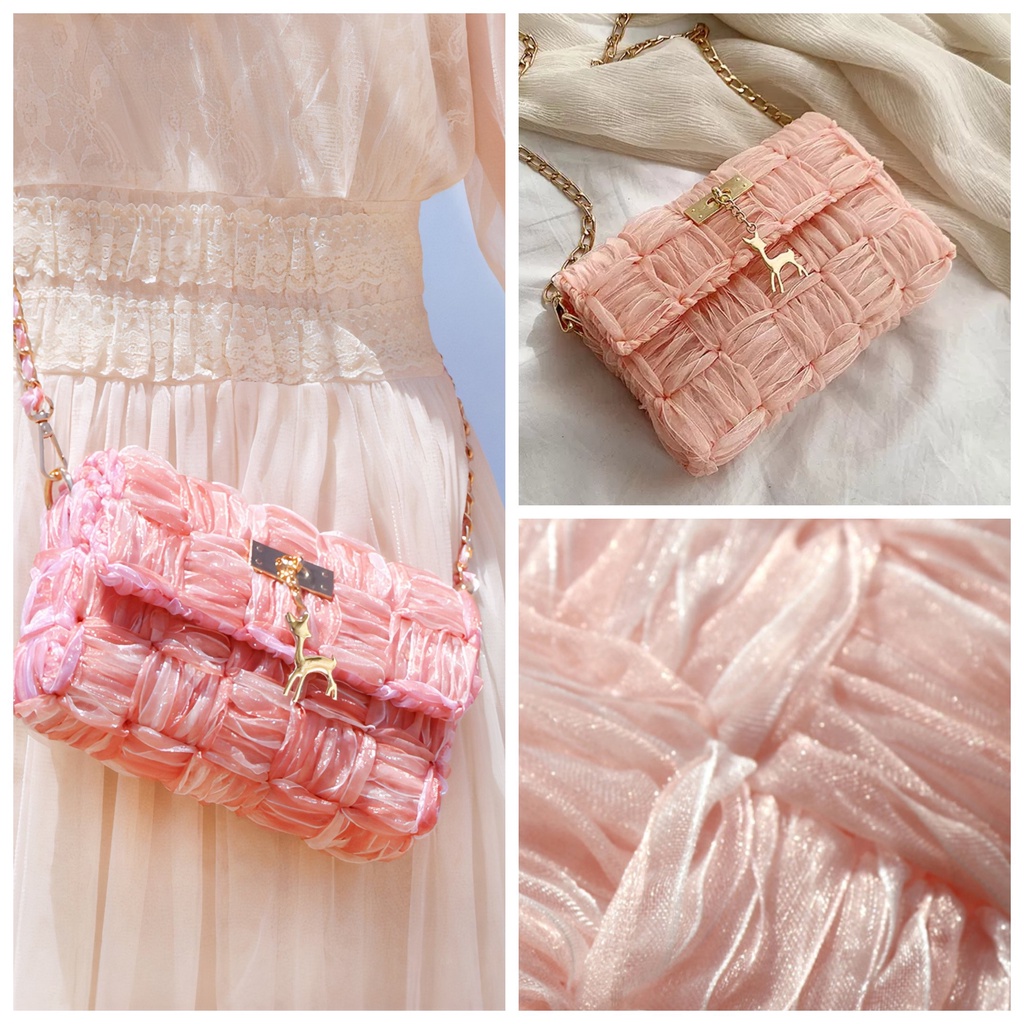 Túi tự đan ruy băng, túi đeo chéo handmade thời trang Hàn Quốc - Có video hướng dẫn DIY301