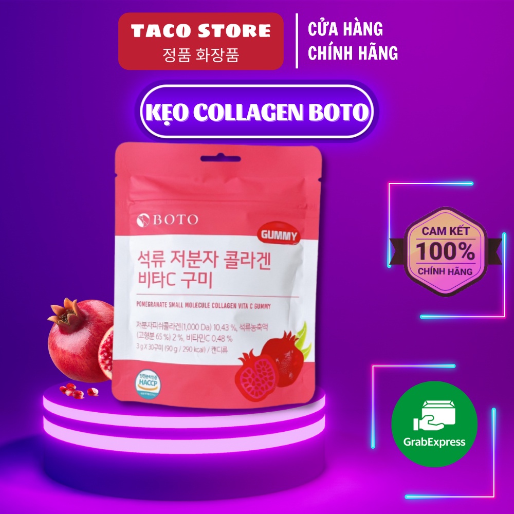 Kẹo Collagen Lựu Boto Kẹo Dẻo Gummy Collagen Vitamin C Hàn Quốc 30 Viên