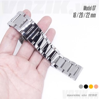 Dây đồng hồ thép không gỉ mặt bóng inox model 03 kiểu khóa bấm chống han gỉ chống bay màu (18mm 20mm 22mm)