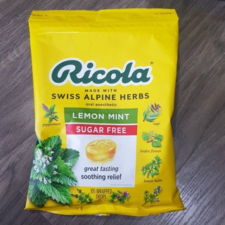 [ Hàng Mỹ]Kẹo ngậm ho thông cổ, mát họng Ricola Lemon Mint Sugar Free 105 viên