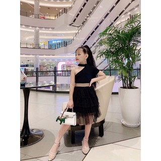 Set áo 1 vai phối chân váy ren màu đen, size đại – R239