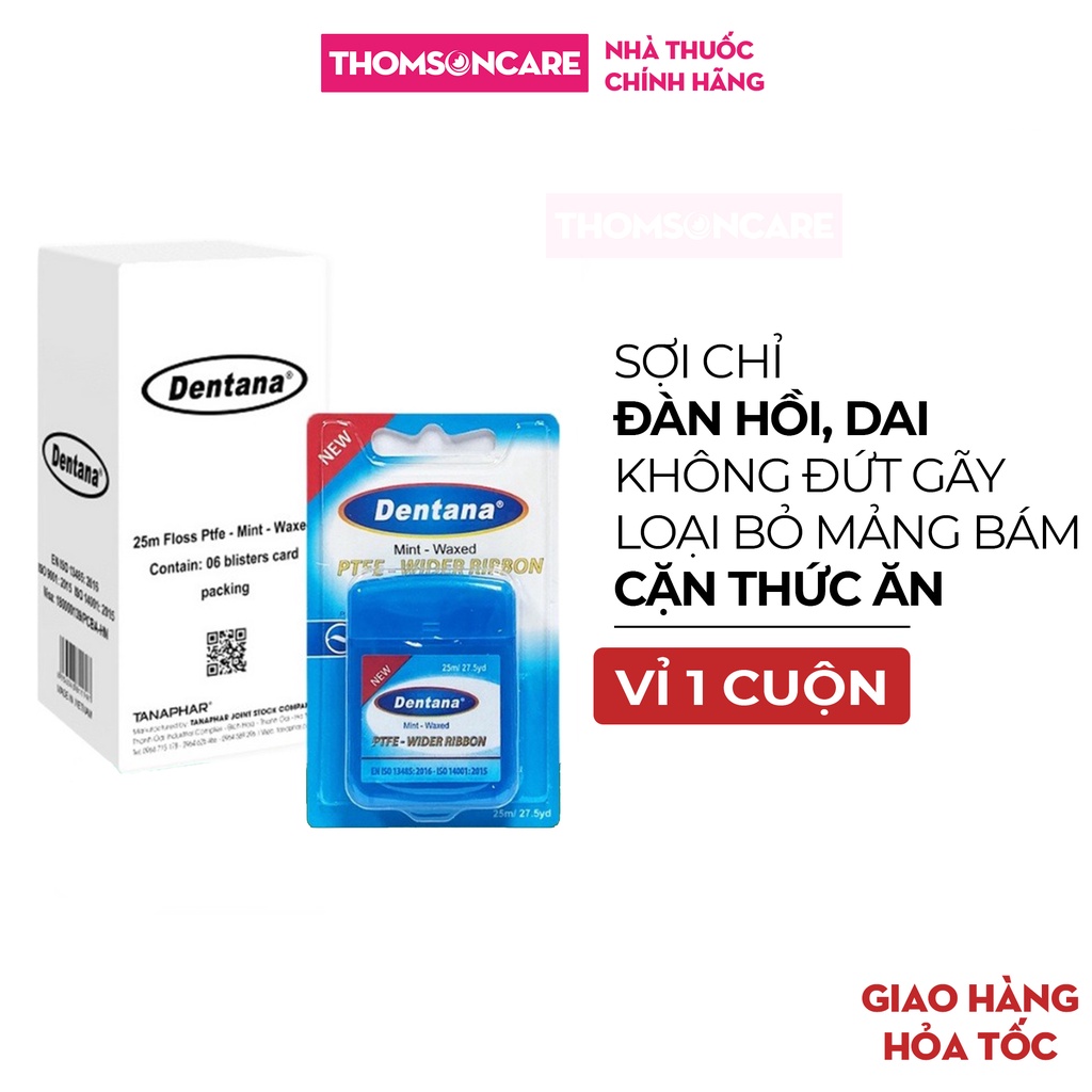 Chỉ nha khoa Dentana Tanaphar hương bạc hà - Chỉ cuộn kẽ xỉa răng vệ sinh chăm sóc răng miệng sau bữa ăn