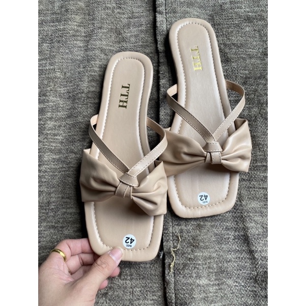 Dép nơ quai ngang nhiều màu chất da mang êm chân phong cách thời trang năng động bigsize - TORO_SHOES