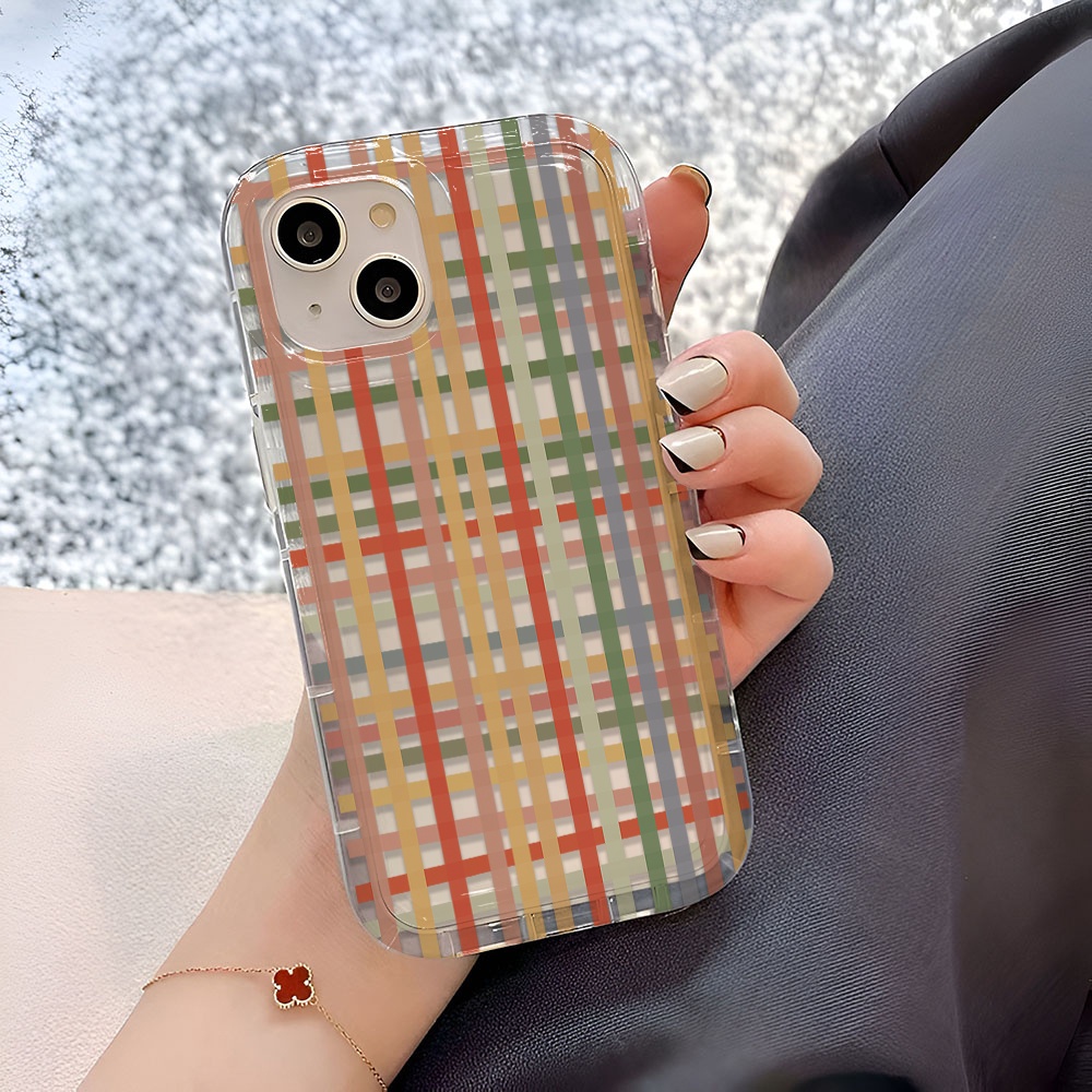 Ốp Điện Thoại Trong Suốt Có Túi Khí In Họa Tiết Lưới Thời Trang Cho iphone 14promax 11 13 12 7Plus X XS Max