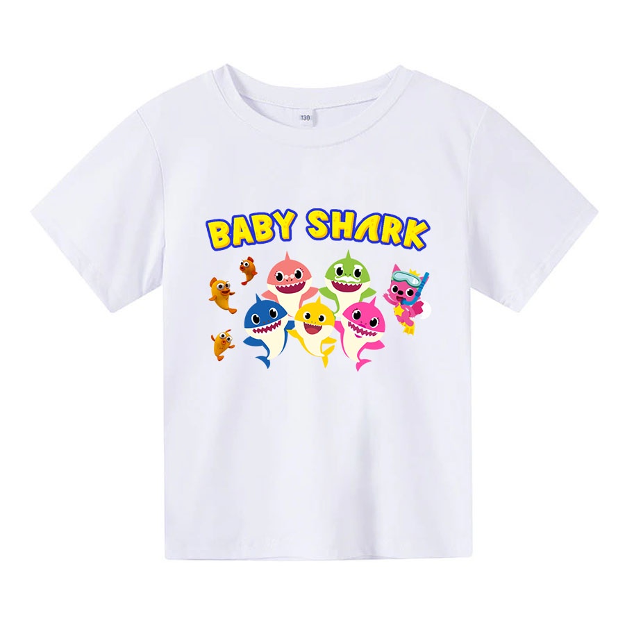 Áo thun trẻ em BABY SHARK, 4 màu, có size người lớn, King Cotton