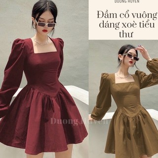 Váy cổ vuông dáng xoè chữ A, đầm tiểu thư cổ vuông mặc dịp Tết siêu xinh, chất vân siêu đẹp PENNY - V113
