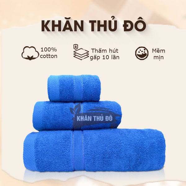 Khăn Tắm Gội Đầu Lau Mặt Thủ Đô 100% Cotton Thấm Hút Không Ra Màu, Dùng Cho Gia Đình, Spa và Khách Sạn