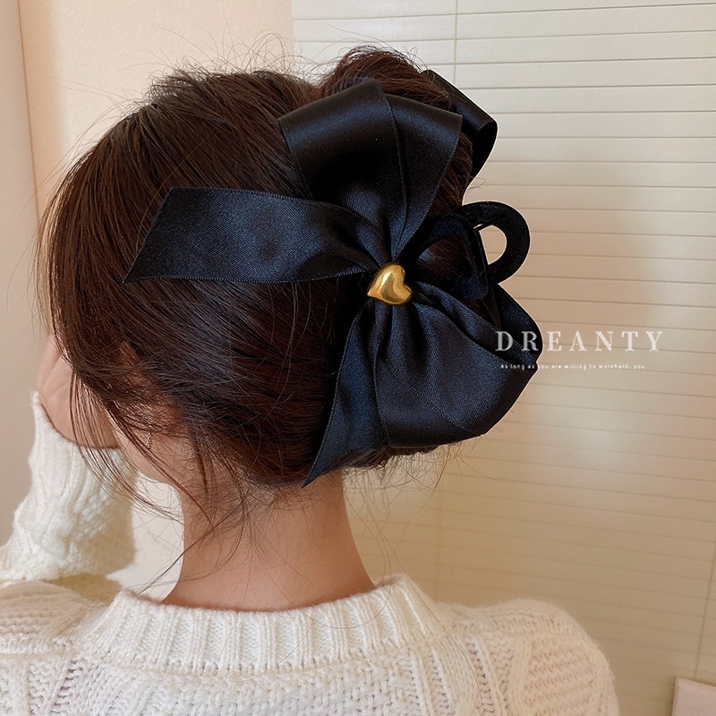 Kẹp Tóc Đính Nơ Họa Tiết Trái Tim Đơn Giản Thời Trang Thu Đông