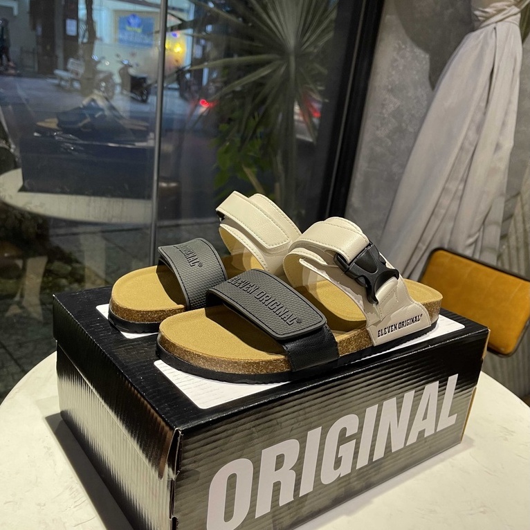 Dép quai ngang Birken đế trấu nam nữ Unisex Eleven Orignial - Màu Đen và màu Be