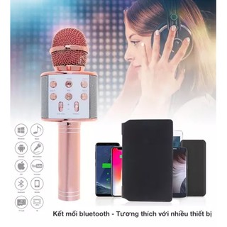 Micro Bluetooth Không Dây WS-858 Hát Karaoke Micro Bluetooth Không Dây Kèm Loa Mic Hát Karaoke Mini Hát Loa Chất