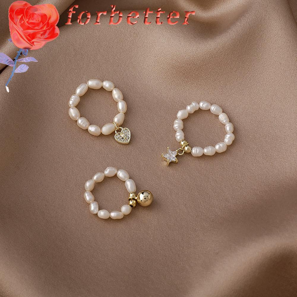 Nhẫn Đeo Ngón Tay Co Giãn Đính Ngọc Trai/Trái Tim/Ngôi Sao/Trái Tim Phong Cách Hàn Quốc Cho Nữ