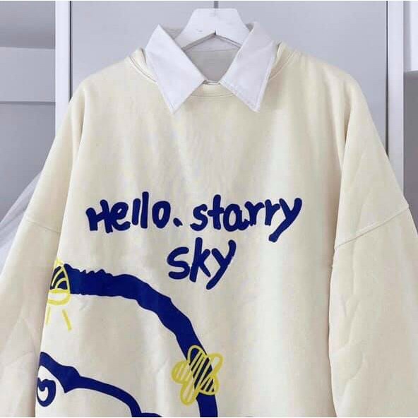 (Sale FreeShip) Aó sweater cổ tròn tay dài phồng,áo phong cách hàn in hình cá tính