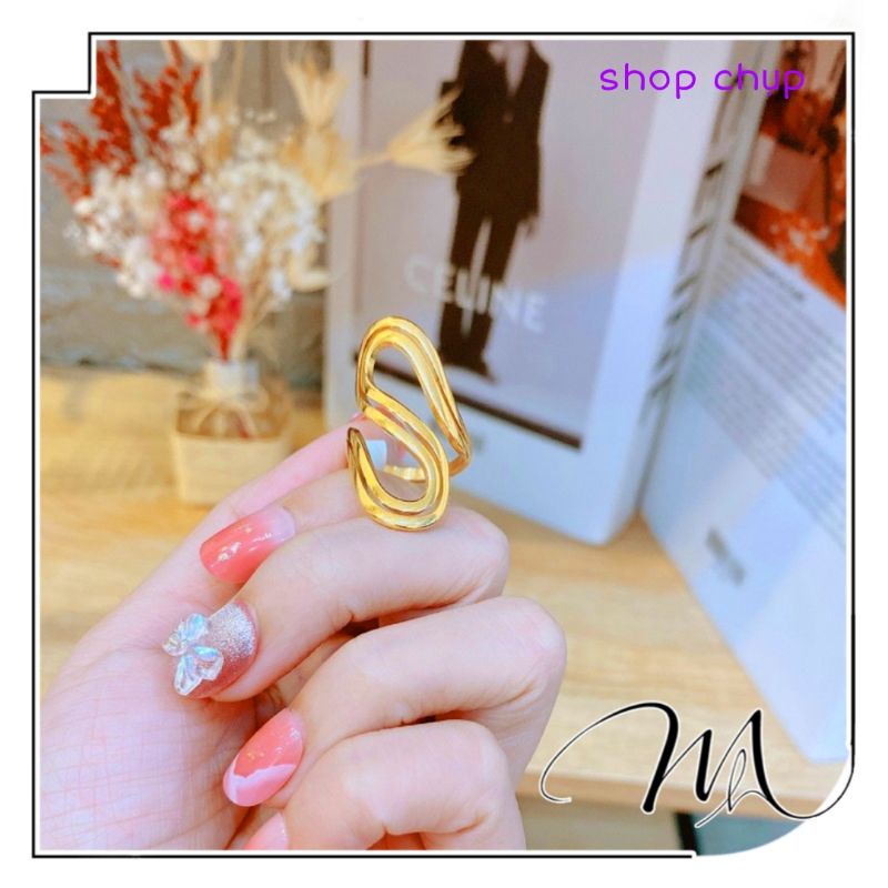 Nhẫn nữ Titan lượn sóng kép rỗng cá tính - Măng's House N03